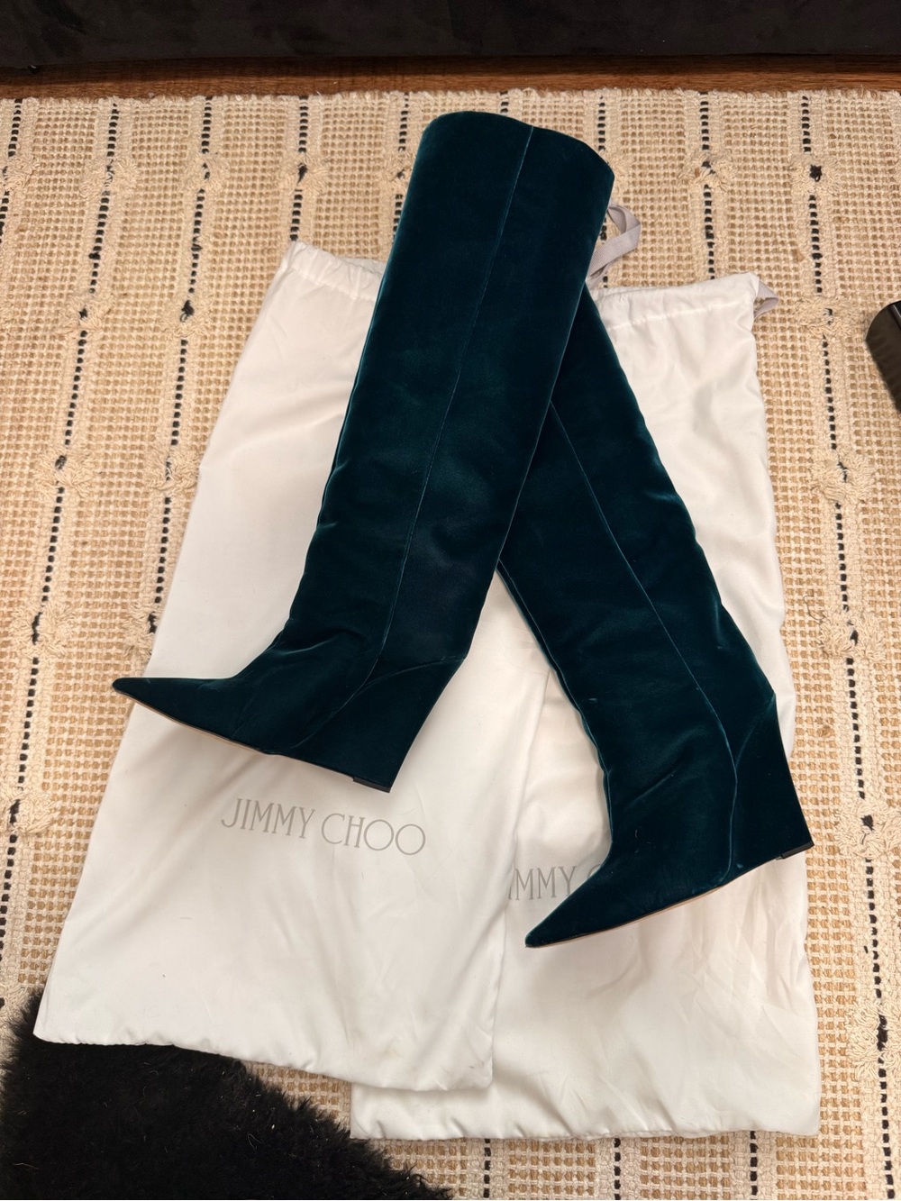 Jimmy Choo Deep Teal Velvet Knee-High Boots